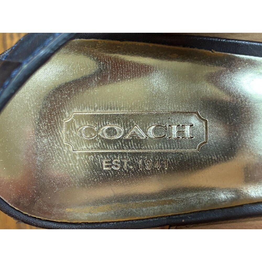 COACH Vintage Blue Wood Platform Peep Toe Wedge Heels Sandals  Women's Size 8.5 - Picture 5 of 12